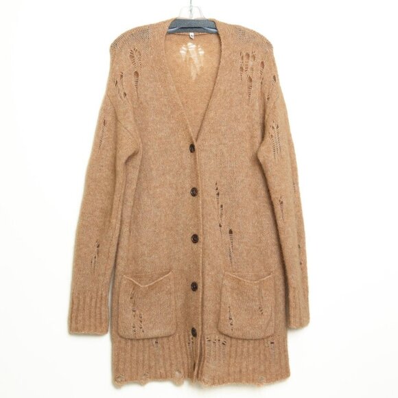 R13 Long Cardigan Mohair Wool Oversized Sweater Camel Brown Soft NEW - Picture 3 of 16